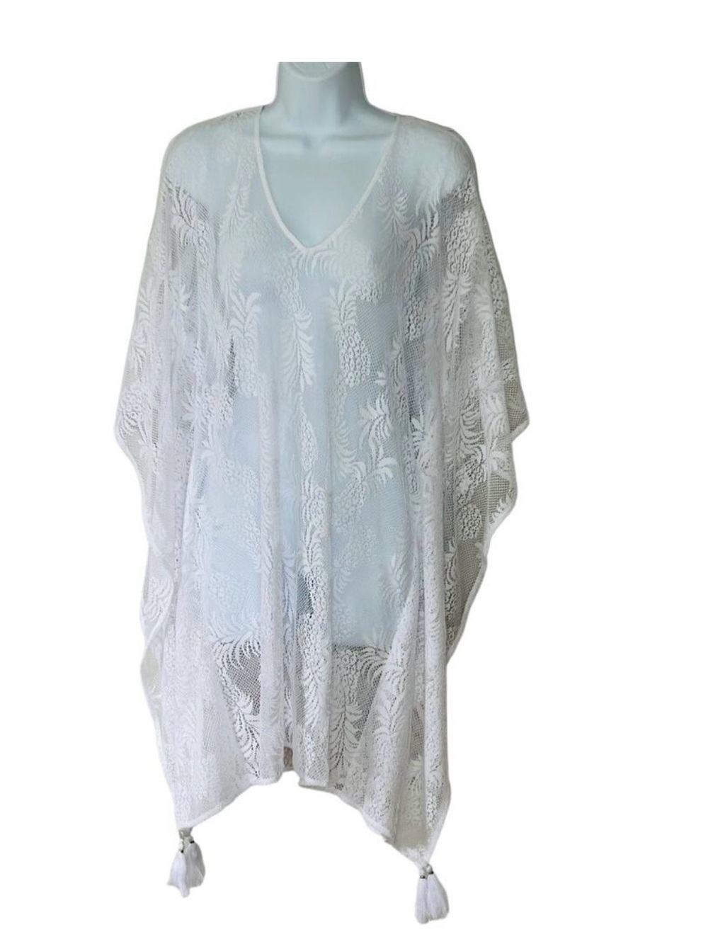HTF Lilly Pulitzer Atlin White Lace Tassel Swim Cover-Up Kaftan S/M